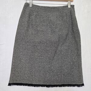 Harris Wallace Womens Vintage 90s Old Money Heritage Tweed Fringe Pencil Skirt 4